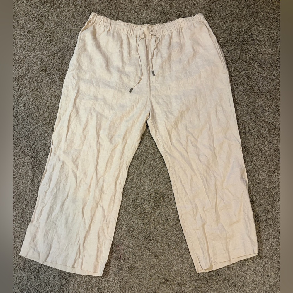 NWOT Women's Vivid Tan Causal Beach Linen Pants Size 4X Elastic Waist